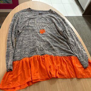 Clemson Tigers Orange and Gray Sweater Womens Large 12-14 Knights Apparel Ruffle